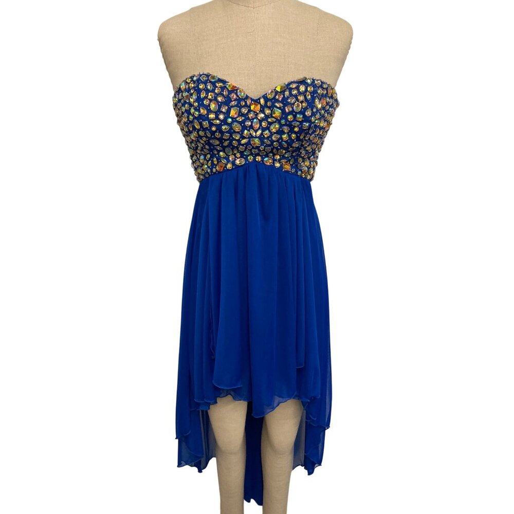 Strapless B. Smart Royal Blue High-Low Dress With Beaded Bodice